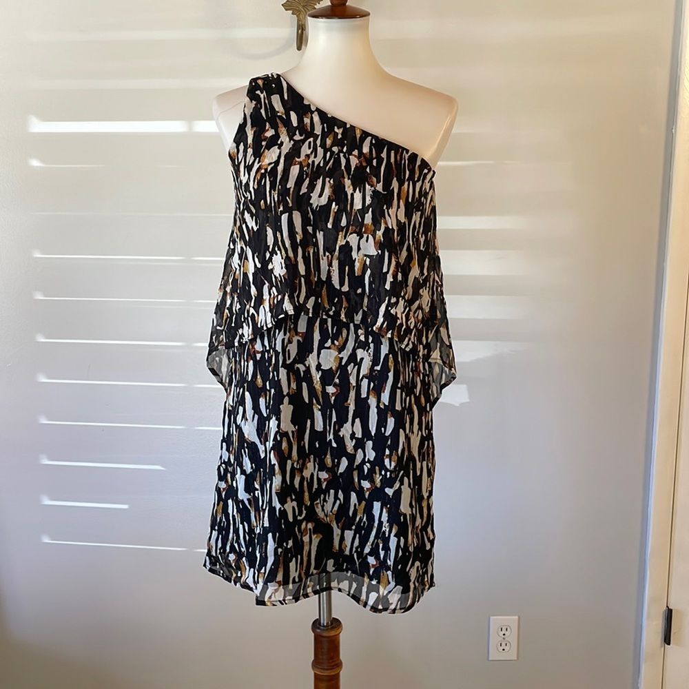 [three eighty two] Leopard Draped One Shoulder Dress - Size Small